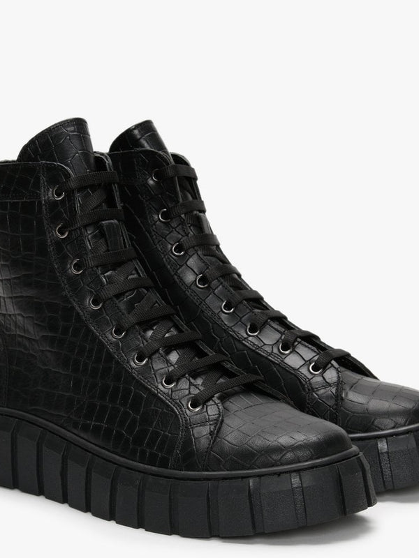 Borep Black Leather Reptile High Top Trainers