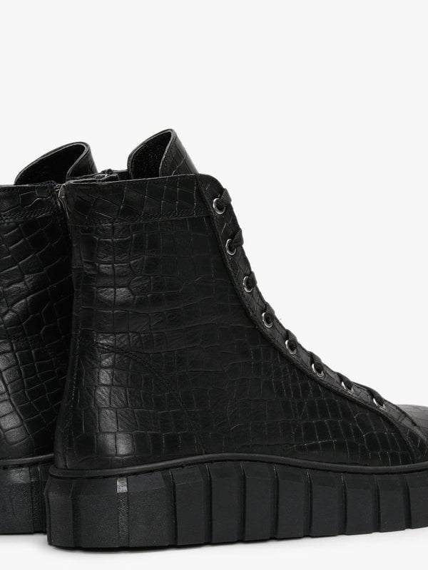 Borep Black Leather Reptile High Top Trainers