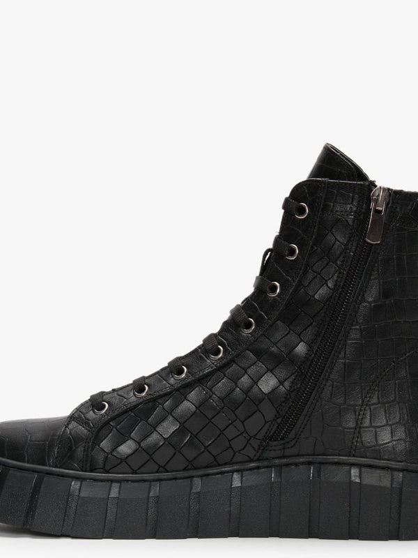Borep Black Leather Reptile High Top Trainers