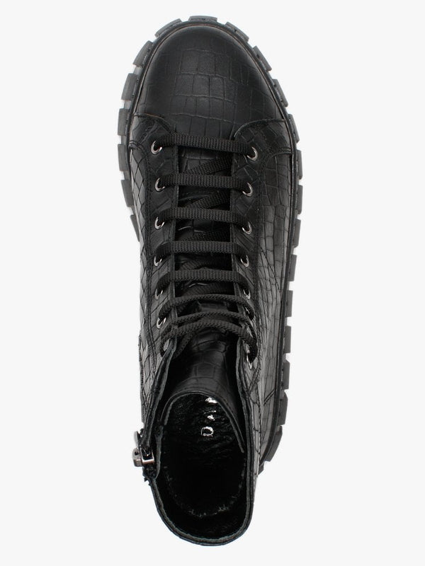 Borep Black Leather Reptile High Top Trainers