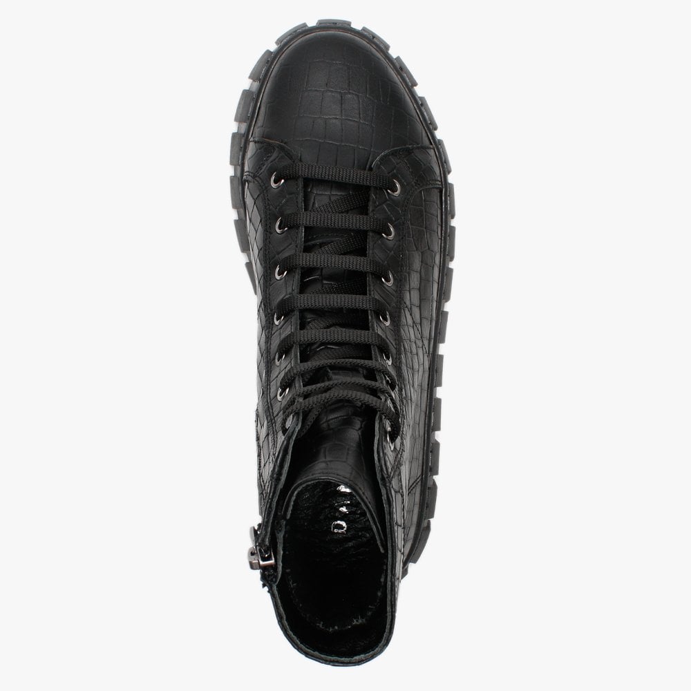 Borep Black Leather Reptile High Top Trainers