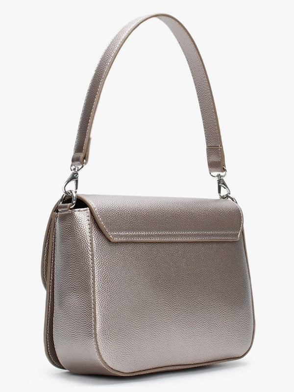 Divina Large Grigio Metallic Pebbled Shoulder Bag