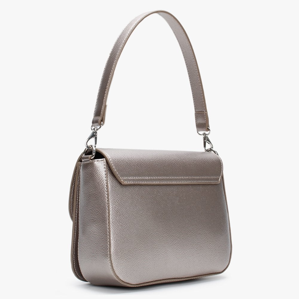 Divina Large Grigio Metallic Pebbled Shoulder Bag
