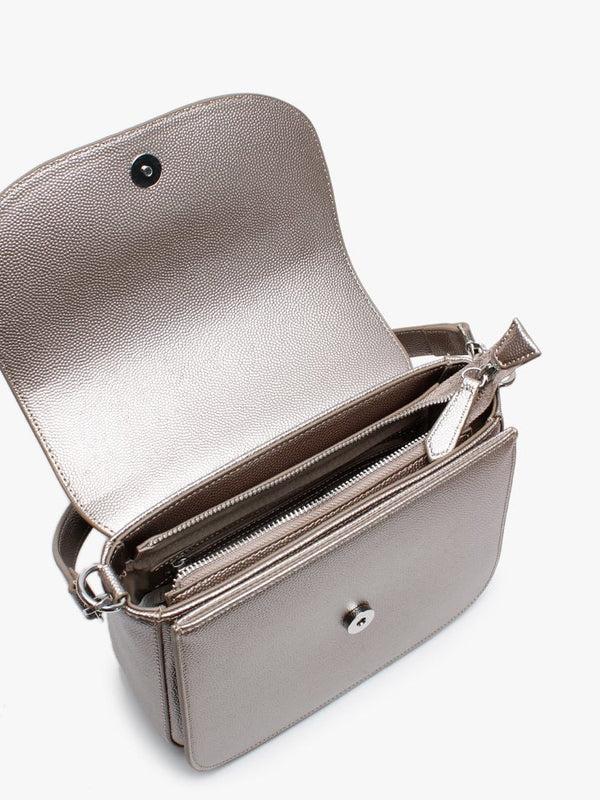 Divina Large Grigio Metallic Pebbled Shoulder Bag