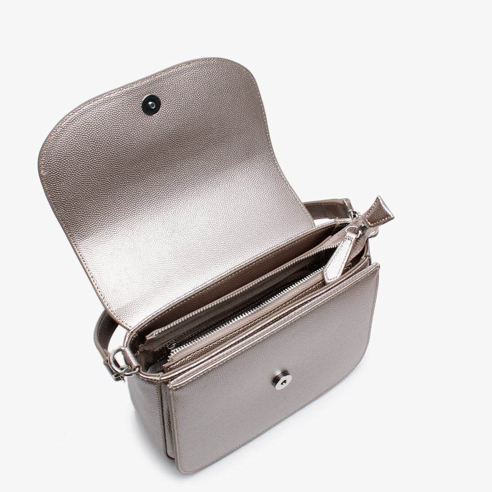 Divina Large Grigio Metallic Pebbled Shoulder Bag