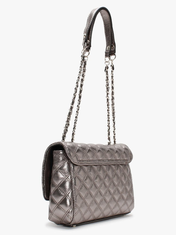 Cessily Quilted Convertible Pewter Cross-Body Bag