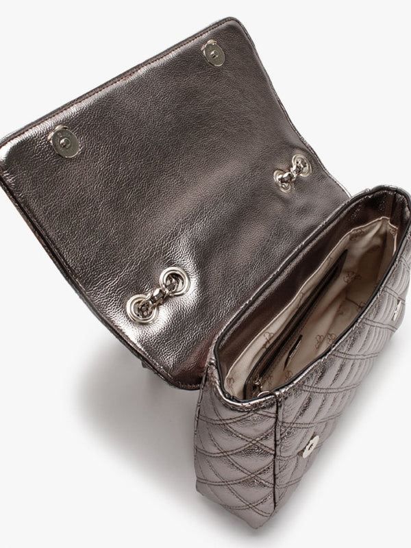 Cessily Quilted Convertible Pewter Cross-Body Bag