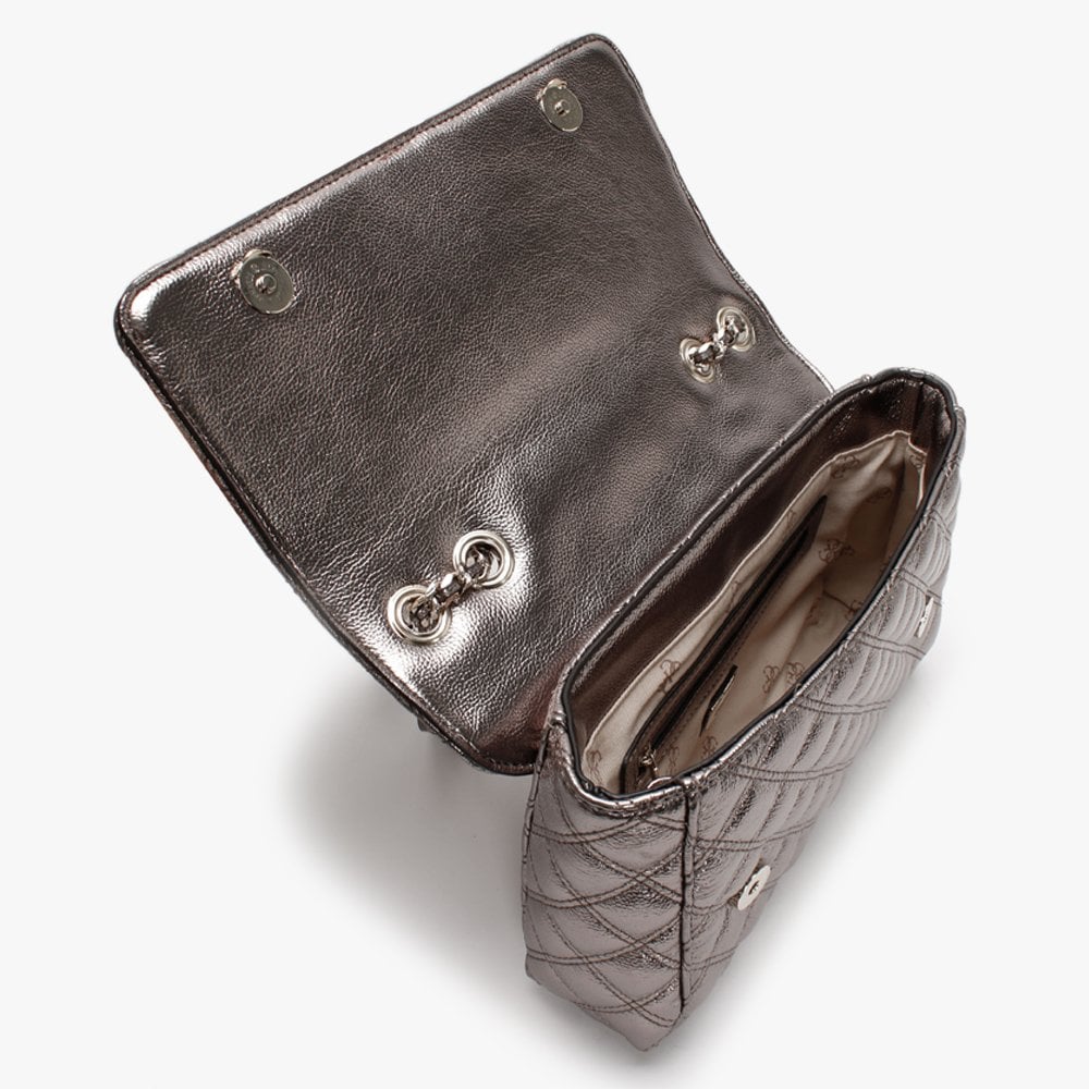 Cessily Quilted Convertible Pewter Cross-Body Bag
