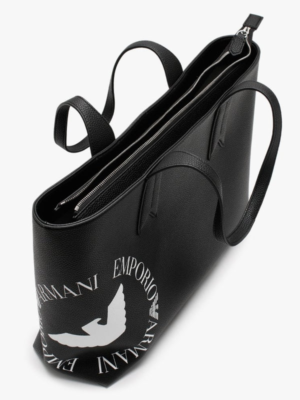 Eagle Logo Black & Silver Top Zip Shopper Bag