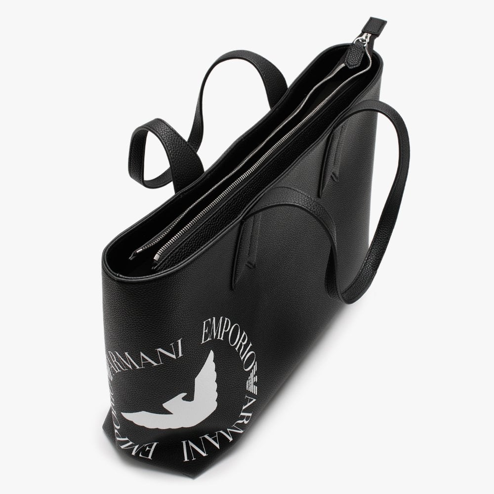 Eagle Logo Black & Silver Top Zip Shopper Bag