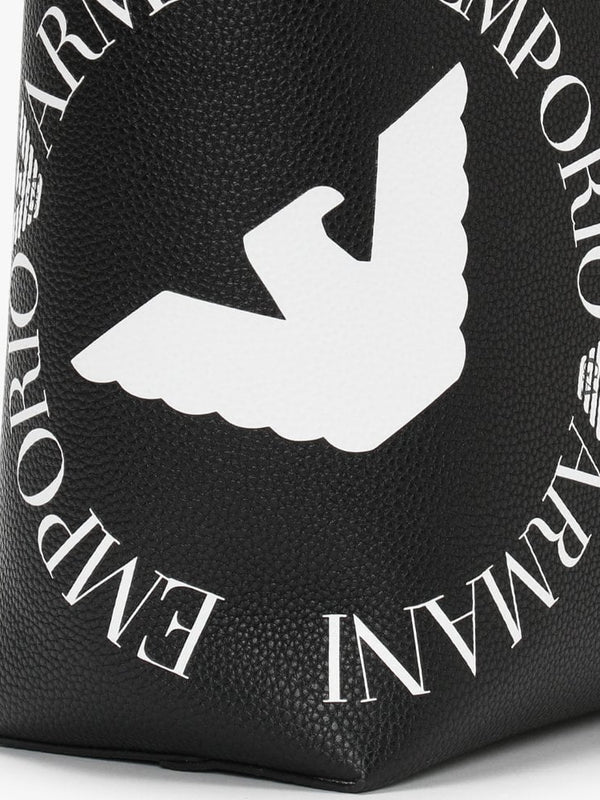 Eagle Logo Black & Silver Top Zip Shopper Bag