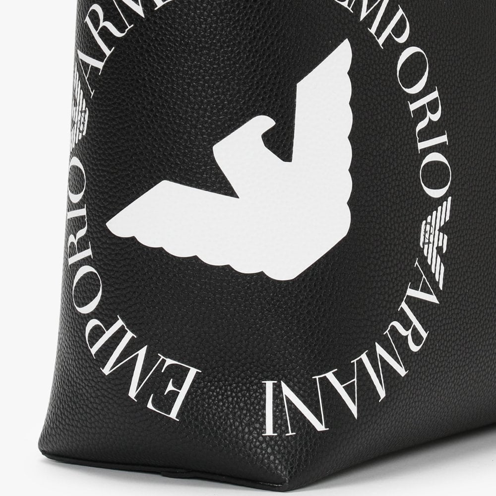 Eagle Logo Black & Silver Top Zip Shopper Bag