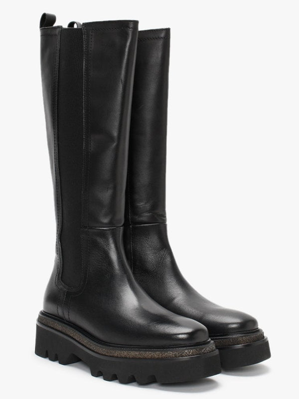 Hyssop Black Leather Chelsea Knee Boots