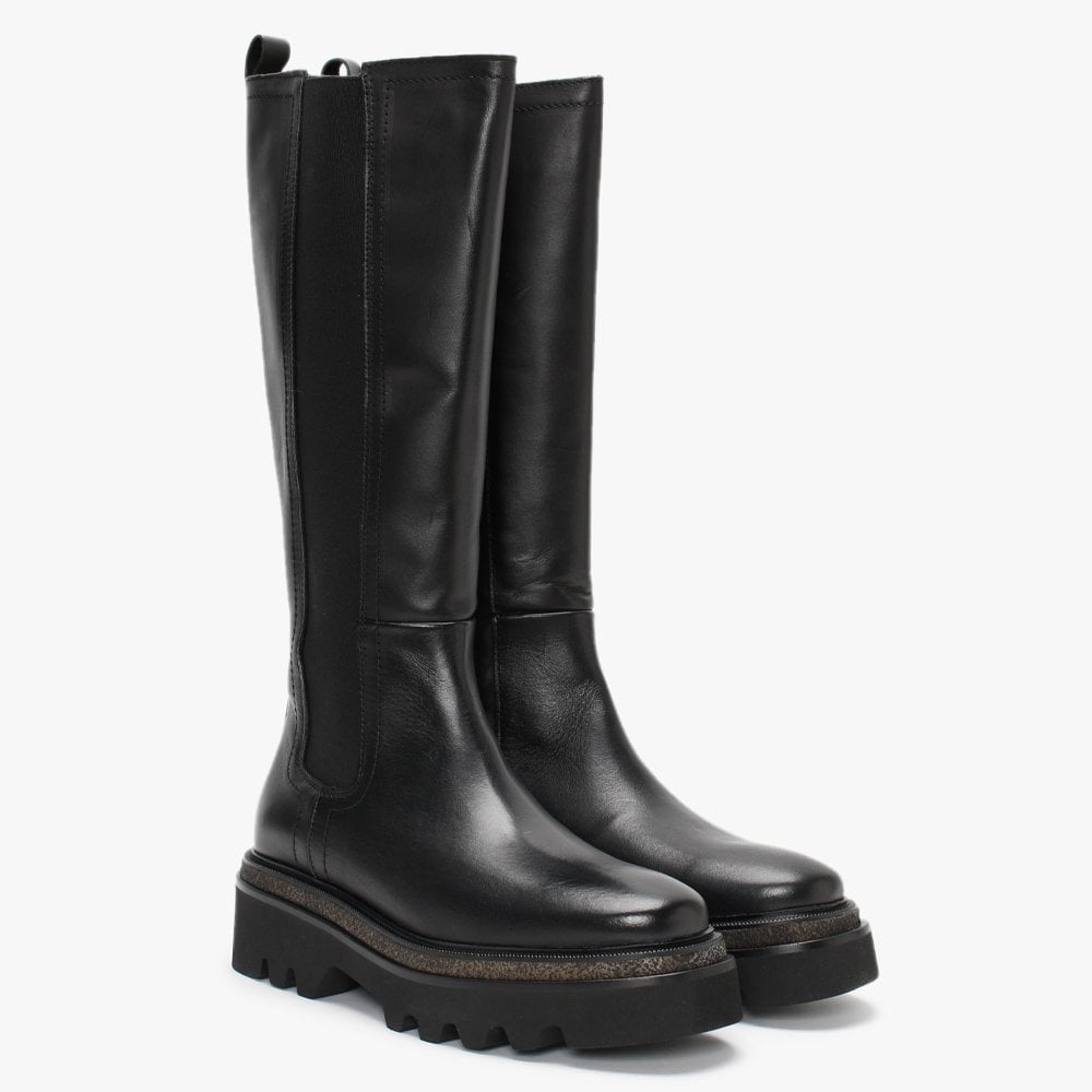 Hyssop Black Leather Chelsea Knee Boots