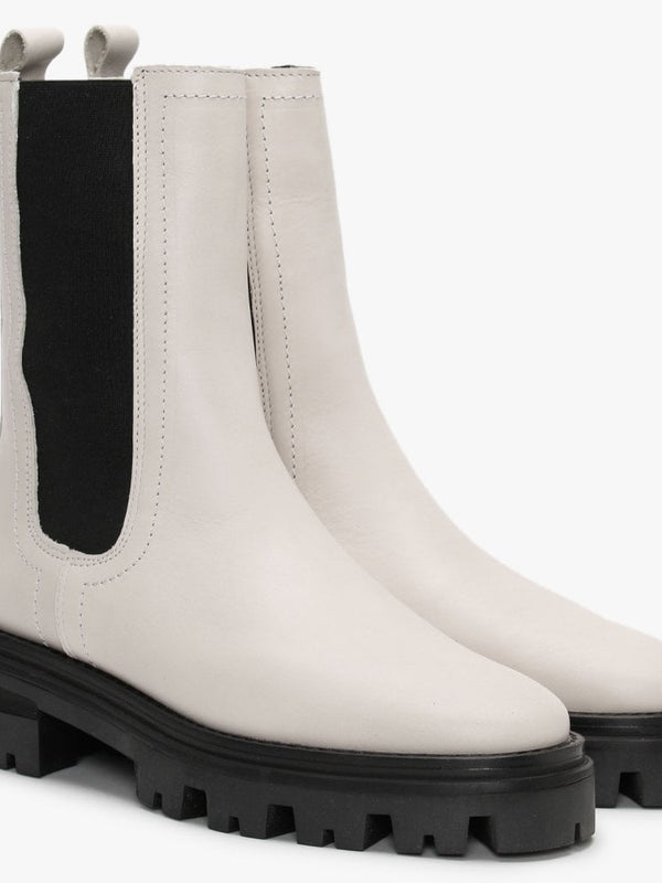 Chervil White Leather Elongated Chelsea Boots