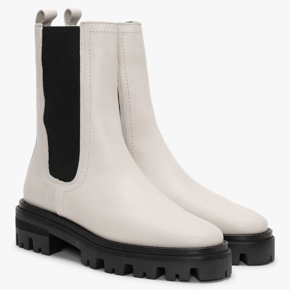 Chervil White Leather Elongated Chelsea Boots