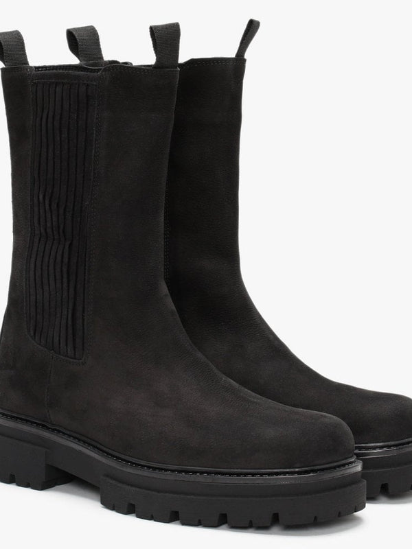 Izeat Black Suede Tall Chelsea Boots
