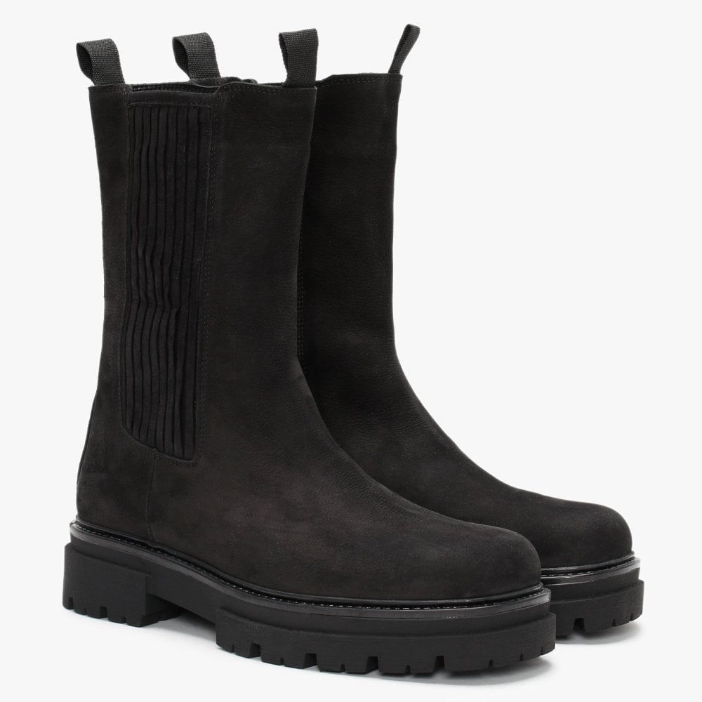 Izeat Black Suede Tall Chelsea Boots