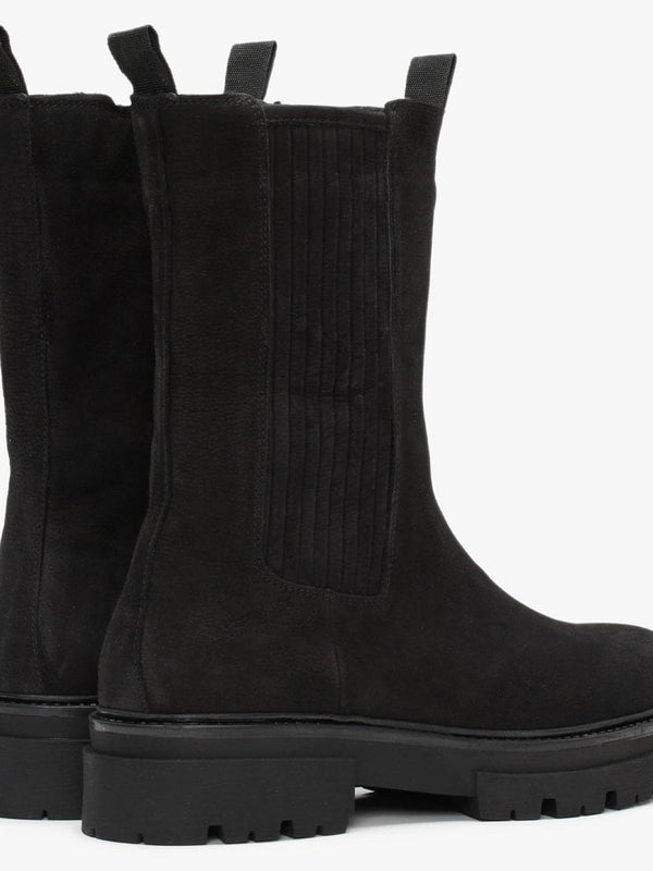 Izeat Black Suede Tall Chelsea Boots