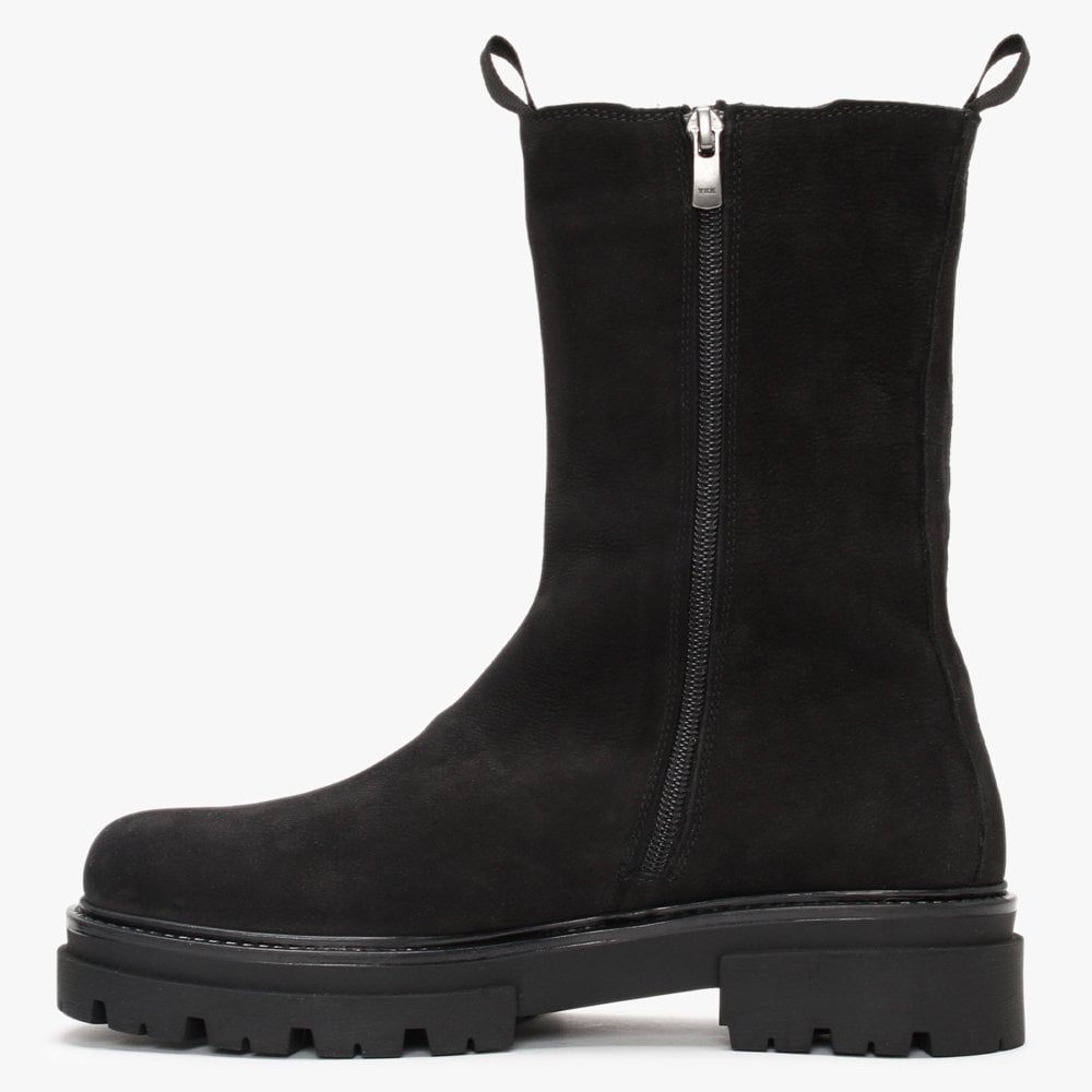 Izeat Black Suede Tall Chelsea Boots
