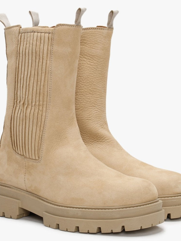 Izeat Beige Nubuck Leather Tall Chelsea Boots