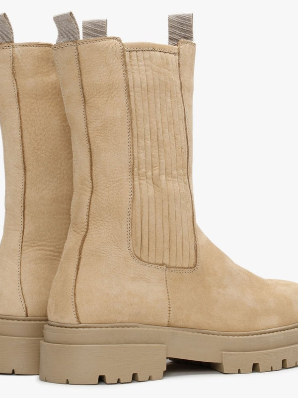 Izeat Beige Nubuck Leather Tall Chelsea Boots