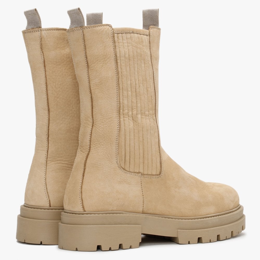 Izeat Beige Nubuck Leather Tall Chelsea Boots