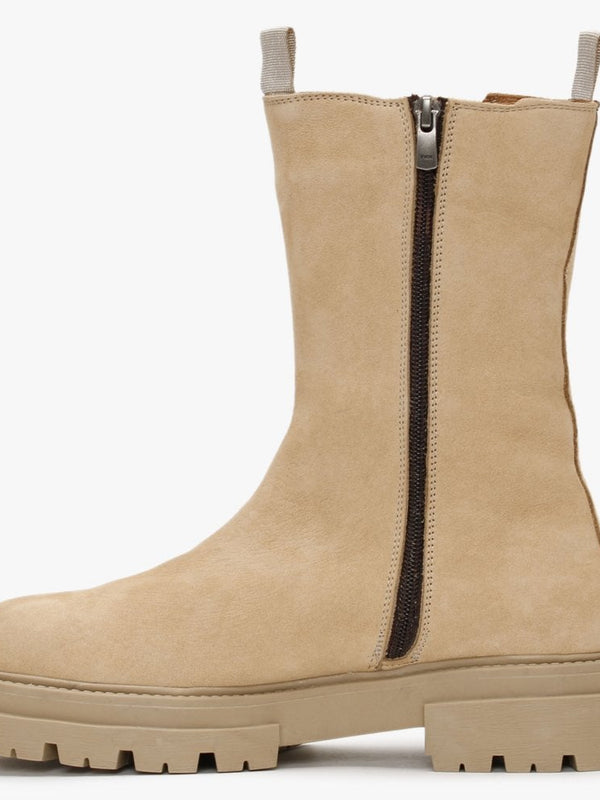 Izeat Beige Nubuck Leather Tall Chelsea Boots