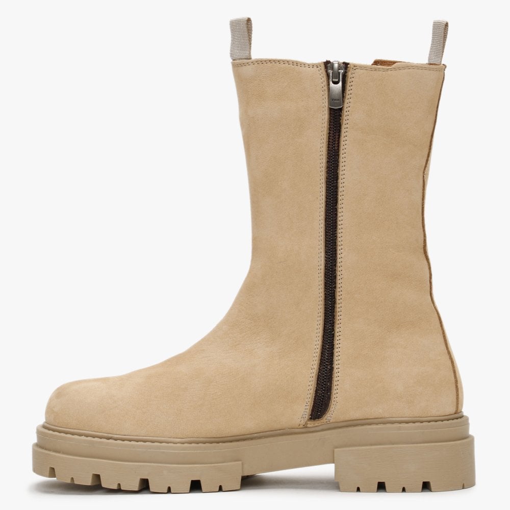 Izeat Beige Nubuck Leather Tall Chelsea Boots