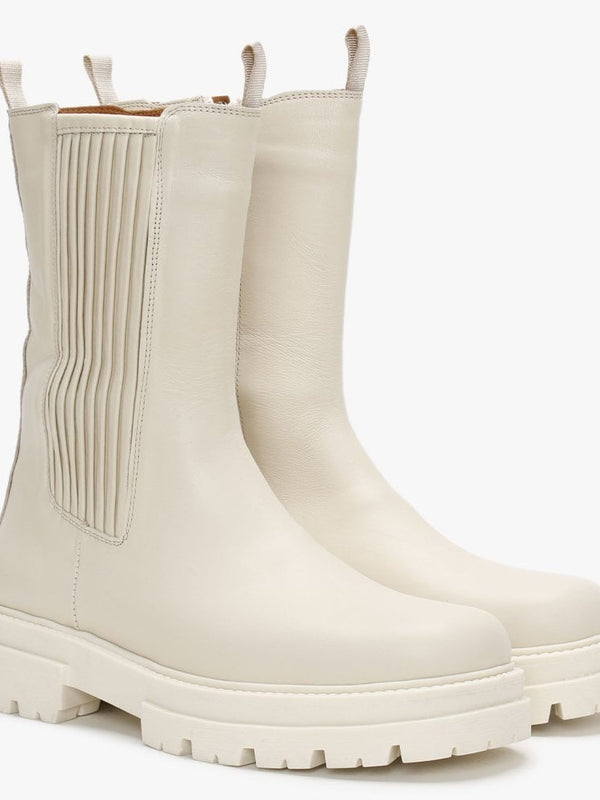 Izeat White Leather Tall Chelsea Boots