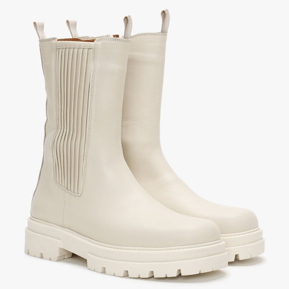 Izeat White Leather Tall Chelsea Boots