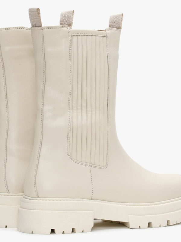 Izeat White Leather Tall Chelsea Boots