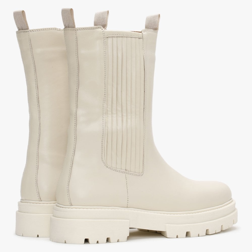 Izeat White Leather Tall Chelsea Boots