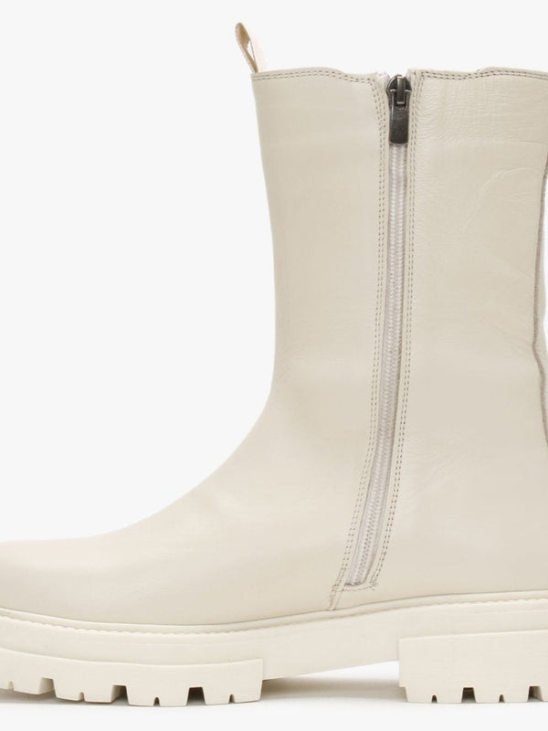 Izeat White Leather Tall Chelsea Boots