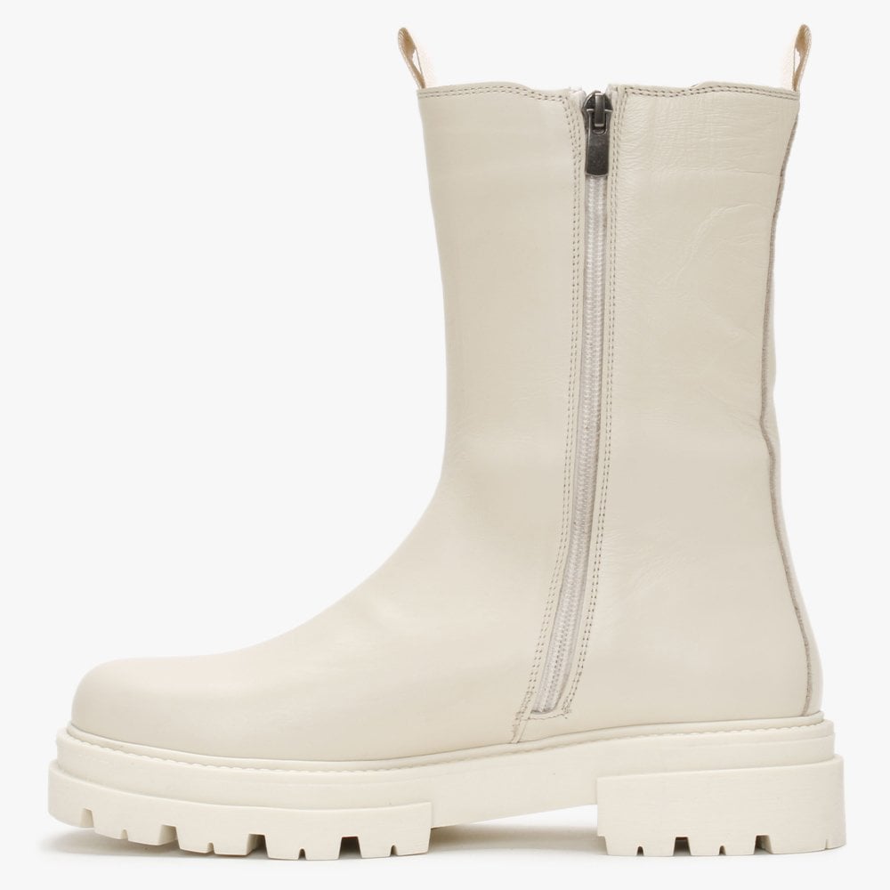 Izeat White Leather Tall Chelsea Boots