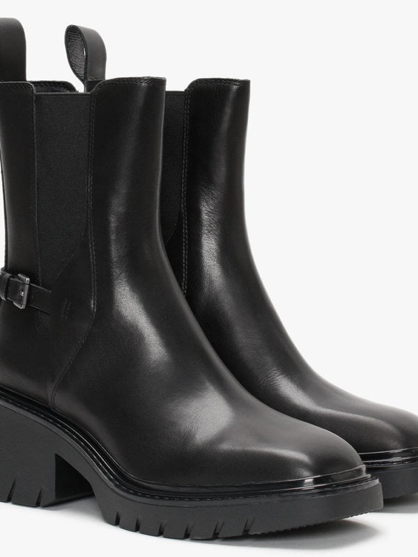 Oxford Black Leather Heeled Boots
