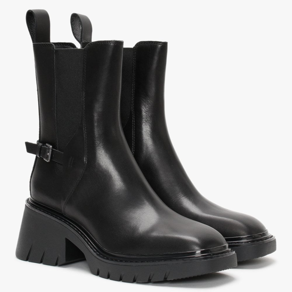 Oxford Black Leather Heeled Boots