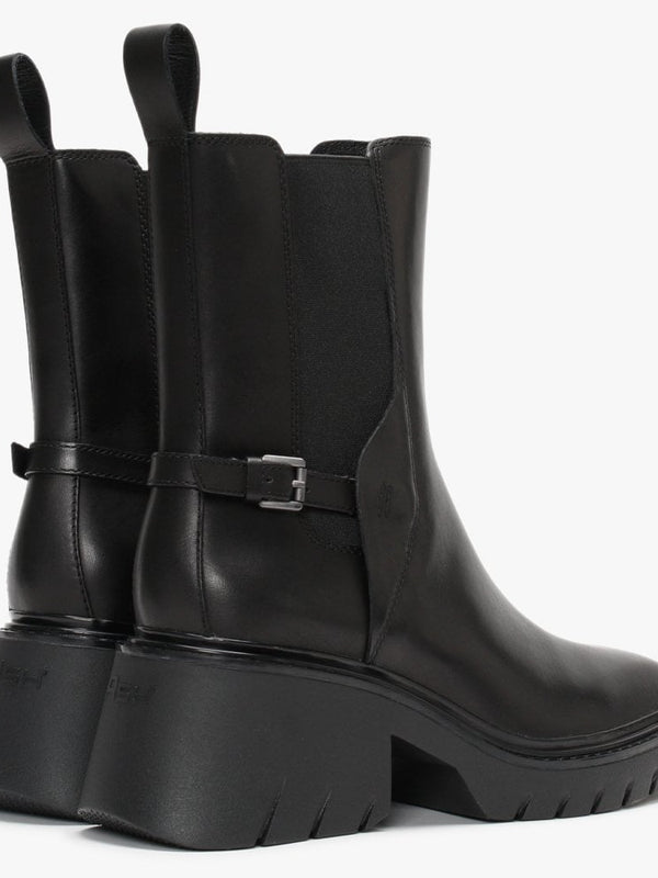 Oxford Black Leather Heeled Boots