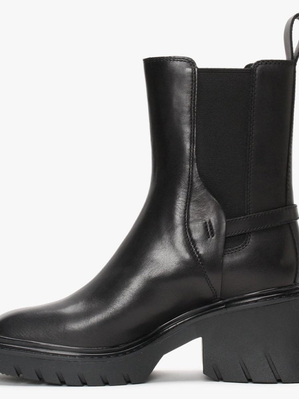 Oxford Black Leather Heeled Boots
