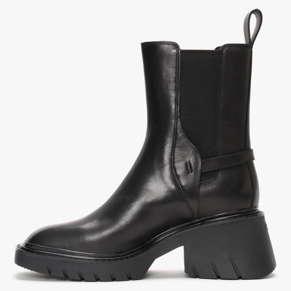 Oxford Black Leather Heeled Boots