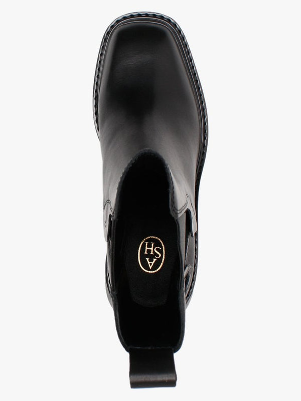 Oxford Black Leather Heeled Boots