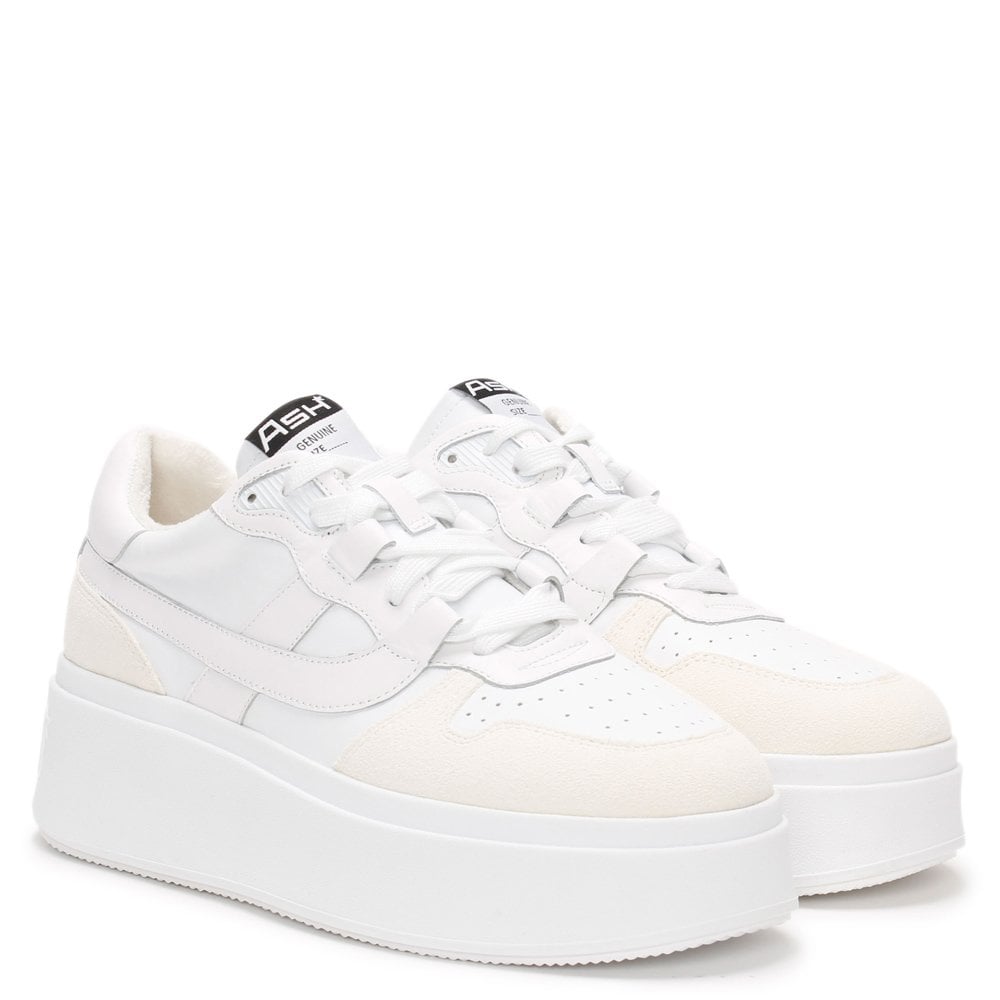 Match White Chrome Free Leather & Suede Flatform Trainers