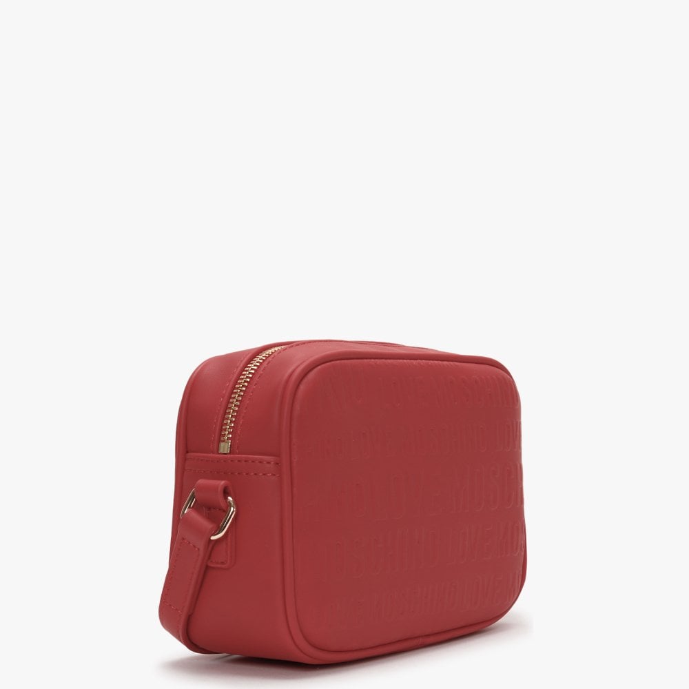 Embossed Logo Red Cross-Body Bag