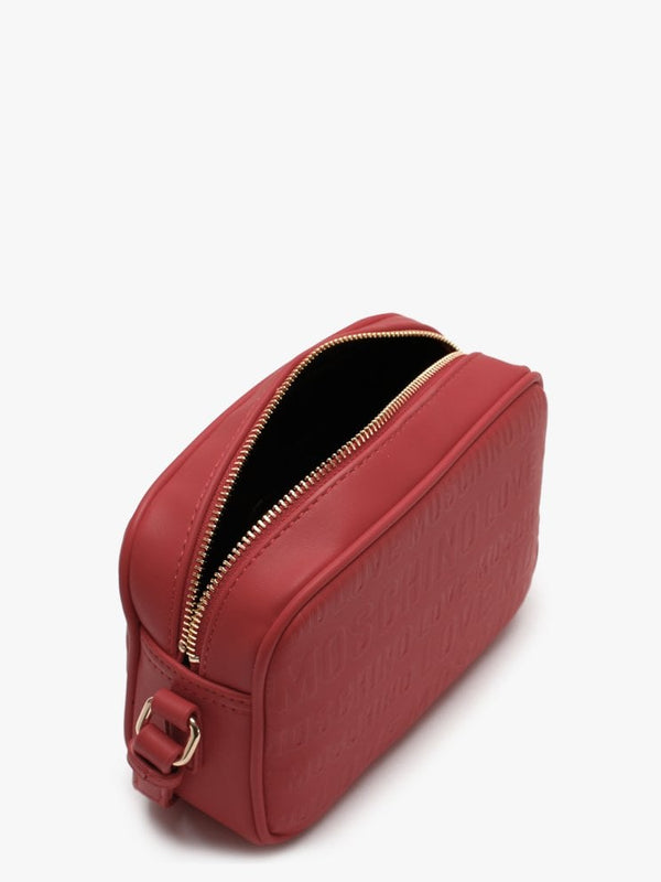 Embossed Logo Red Cross-Body Bag