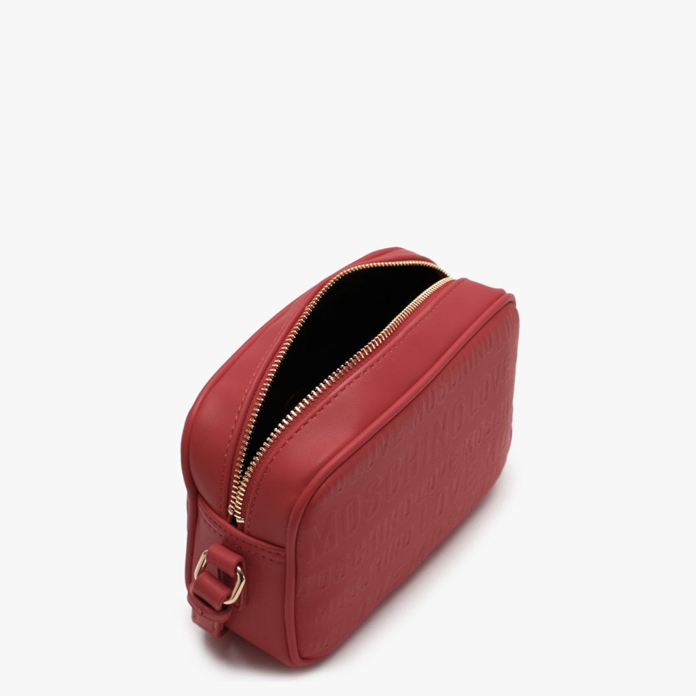 Embossed Logo Red Cross-Body Bag