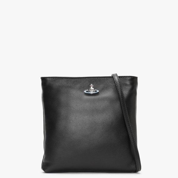 Emma Square Black Leather Cross-Body Bag