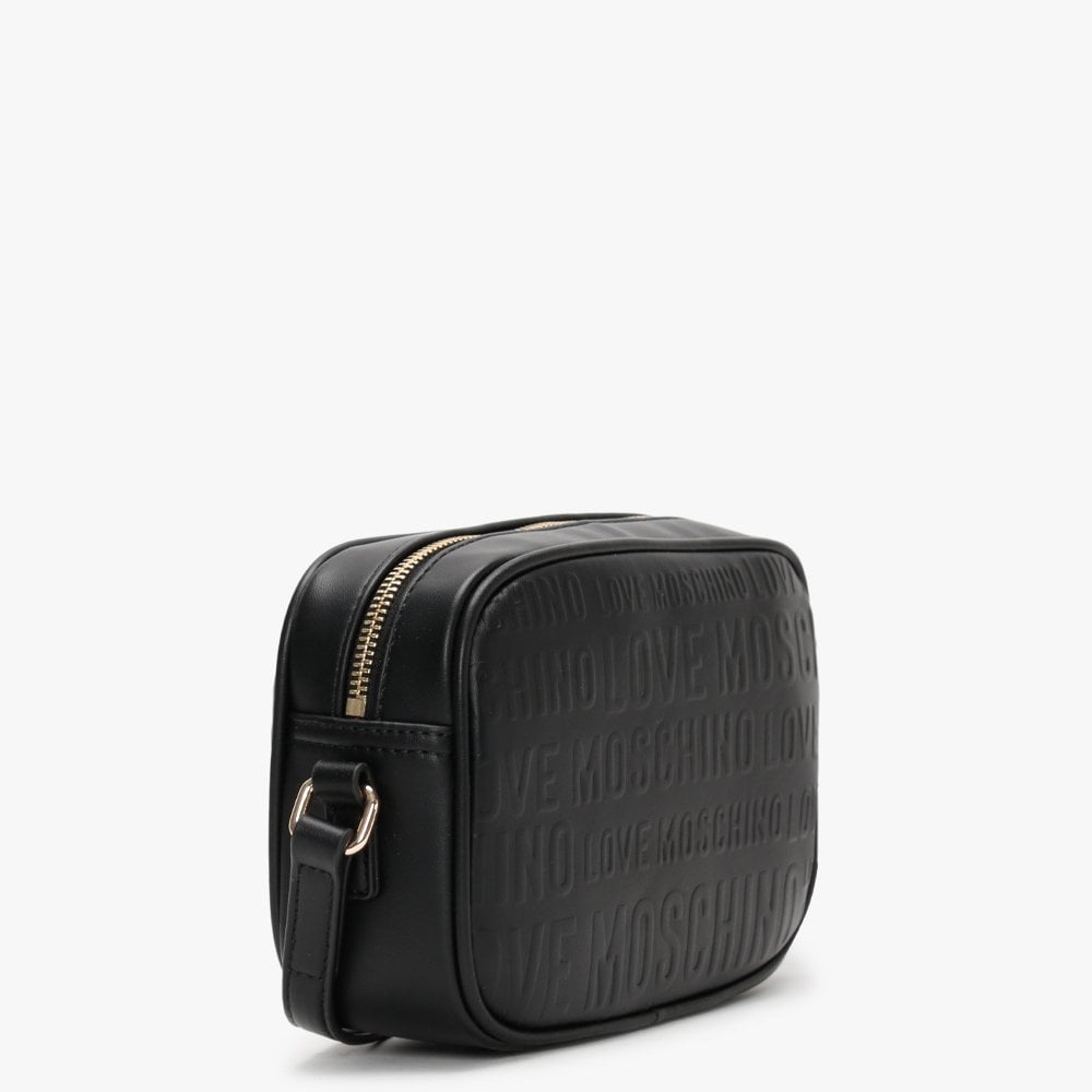 Embossed Logo Black Cross-Body Bag