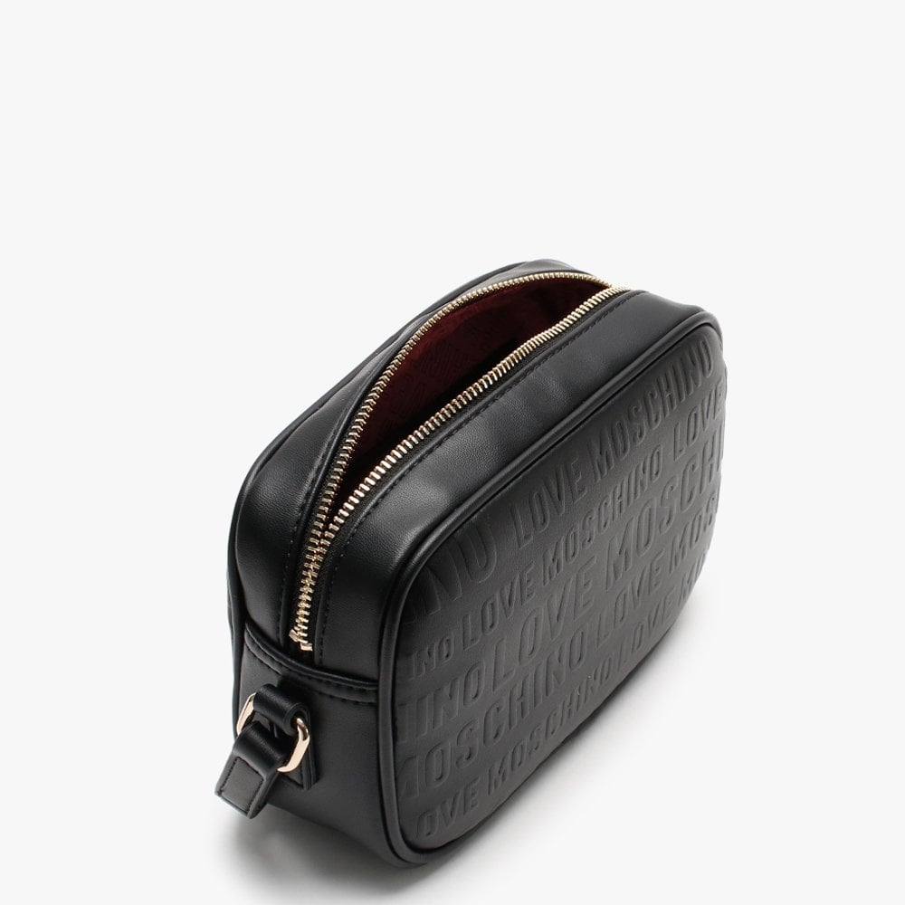 Embossed Logo Black Cross-Body Bag
