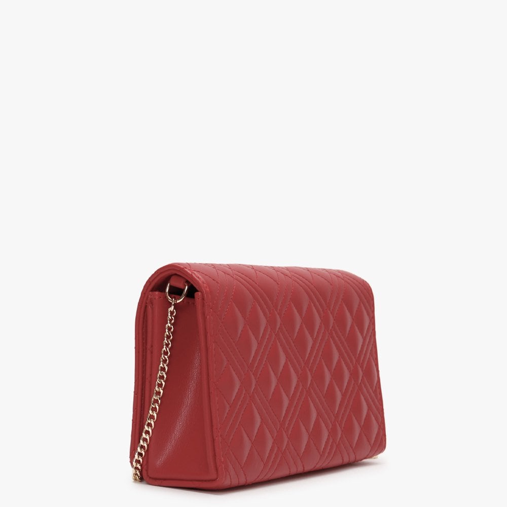 Diamond Quilt Flapover Red Cross-Body Bag