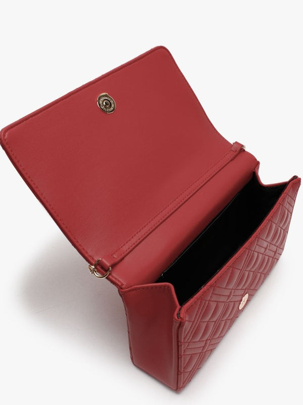 Diamond Quilt Flapover Red Cross-Body Bag